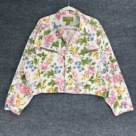Esprit Jackets & Blazers - Vintage Esprit Cropped Jacket Womens Large Floral Linen Blend Boxy Pockets 80s
